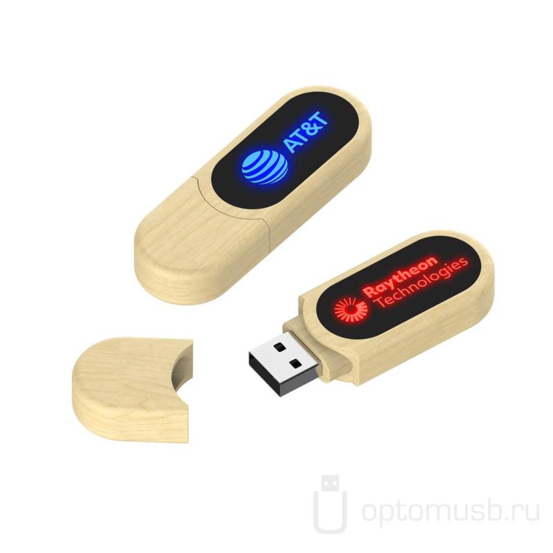 Деревянная флешка с LED подсветкой BOOM