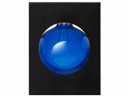 Стеклянный елочный шар Christmas bauble, синий прозрачный, с серебристым колпачком в черной коробке