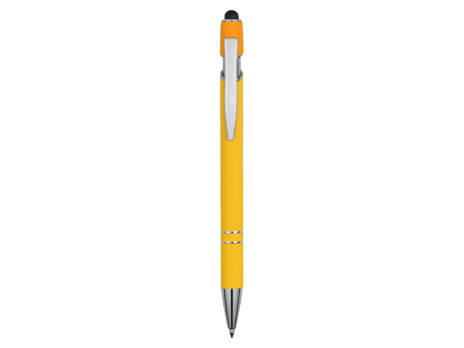 Ручка металлическая soft-touch шариковая со стилусом Sway, желтый/серебристый