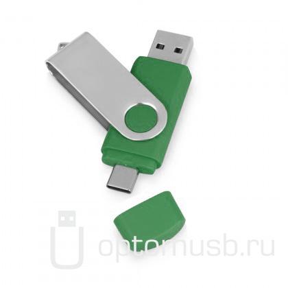 Флешка TWIST OTG с 2 разъемами Micro USB и Type-C, зеленая