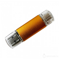 Флешка (OTG) с 2 разъемами USB и Type-C, оранжевая