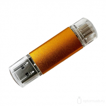 Флешка (OTG) с 2 разъемами USB и Type-C, оранжевая