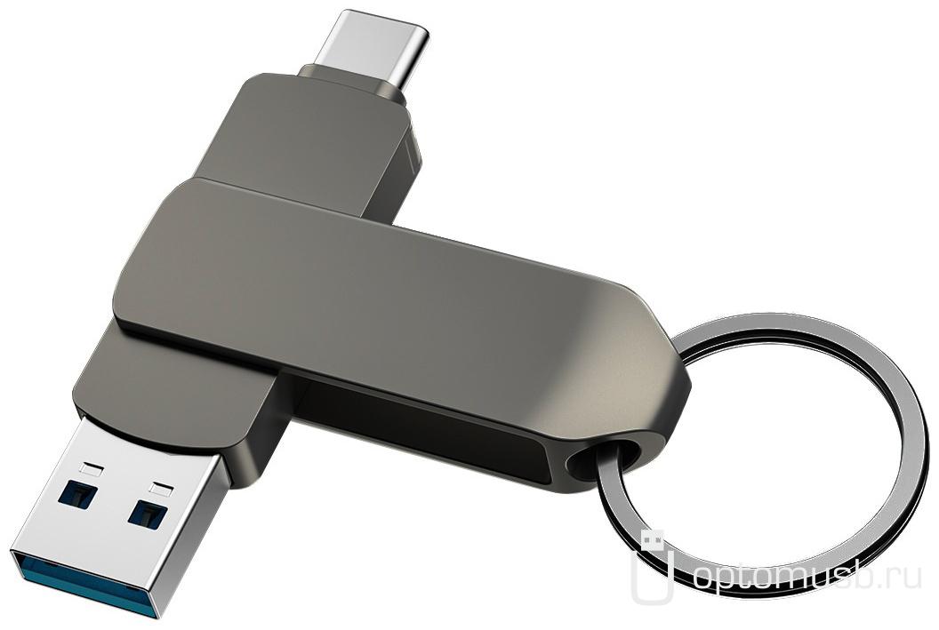 Флешка OTG VACO 2 в 1 (USB и Type-C), графит