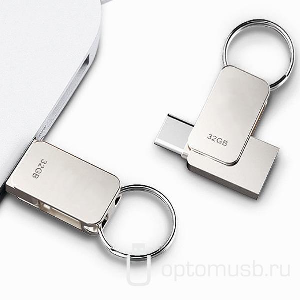 Миниатюрный металлический брелок-флешка MUPI, OTG USB + type C