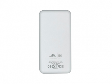RIVACASE VA2532 (10000 мАч) QC/PD 20W внешний аккумулятор с дисплеем, белый 12/48